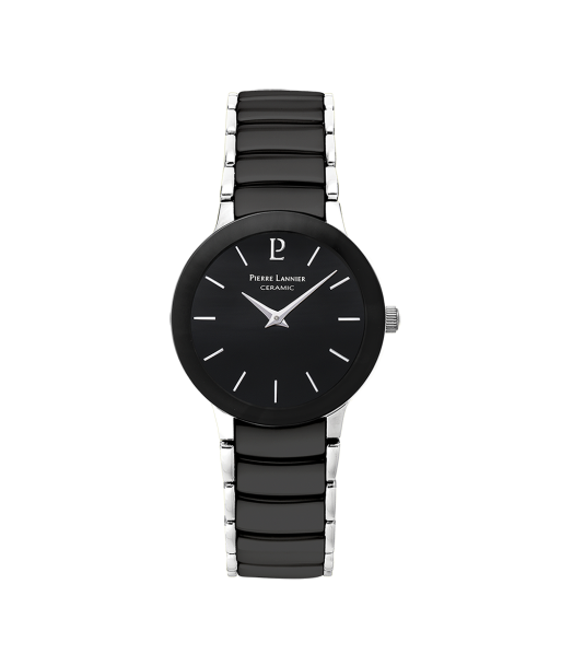 Pierre Lannier - Montre Céramique Cadran Noir Bracelet Acier Paris Déstockage Promo