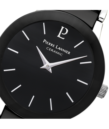 Pierre Lannier - Montre Céramique Cadran Noir Bracelet Acier Paris Déstockage Promo