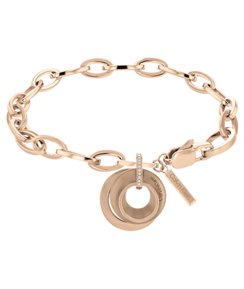 Calvin Klein - Bracelet Pendentif Cercles & Cristaux Rose Doré Véritable concentré