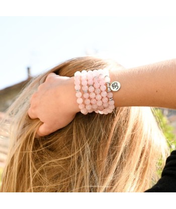 Bracelet Mala Quartz Rose "Om" de pas cher