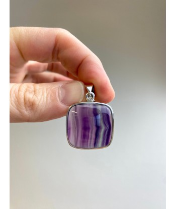 Pendentif en Fluorite serti argent 925 (créativité / concentration) solde