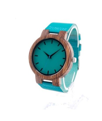 Montre à Quartz en bois de bambou & cuir bleu s'inspire de l'anatomie humaine